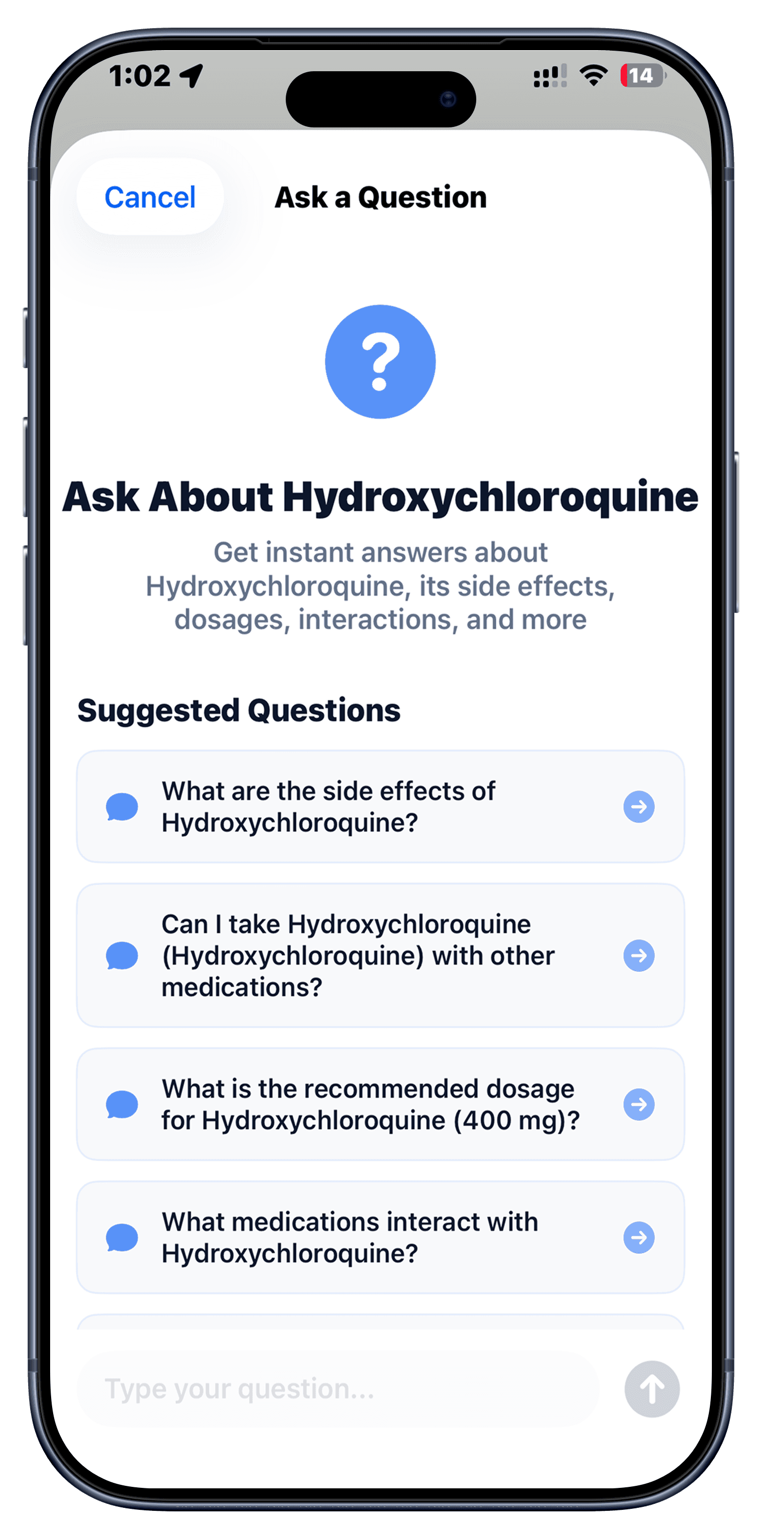 Ask the AI screen of the AI Pill ID app