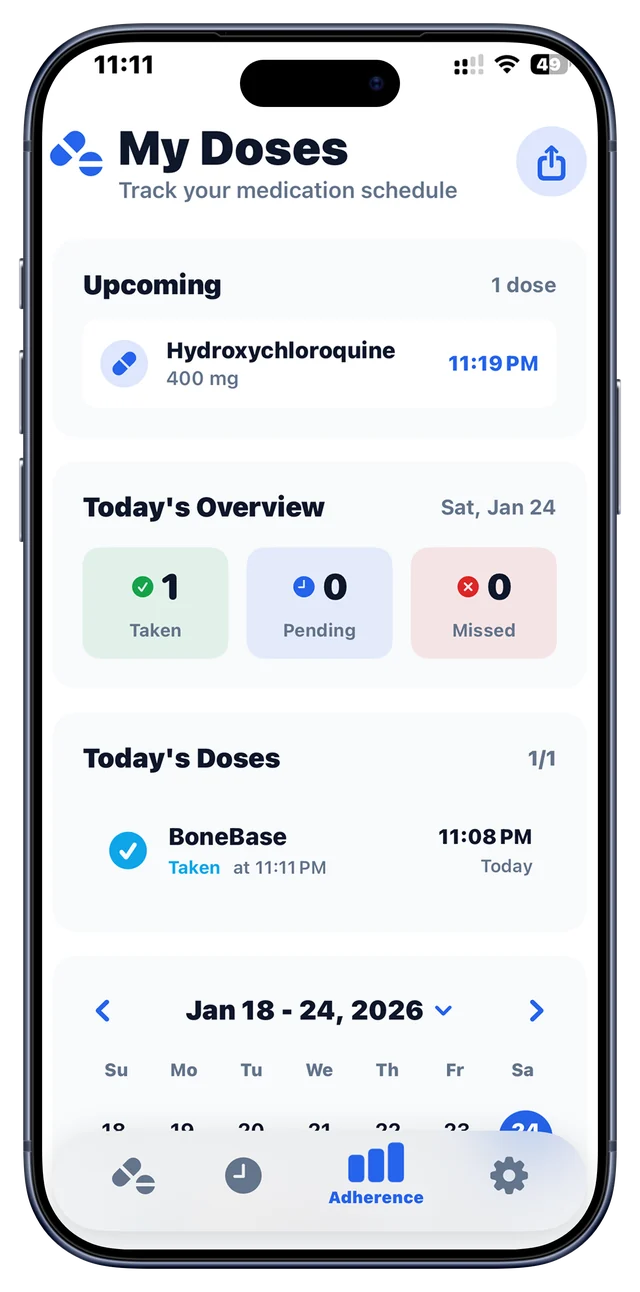 Doses screen in the AI Pill ID app